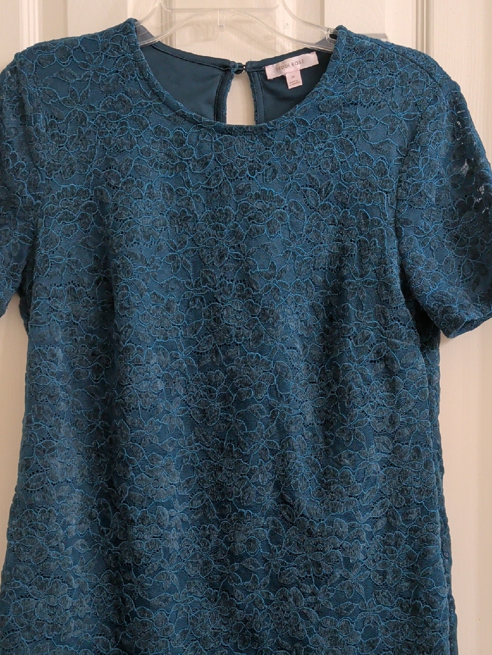 Rose Teal Lace Short-Sleeve Blouse
